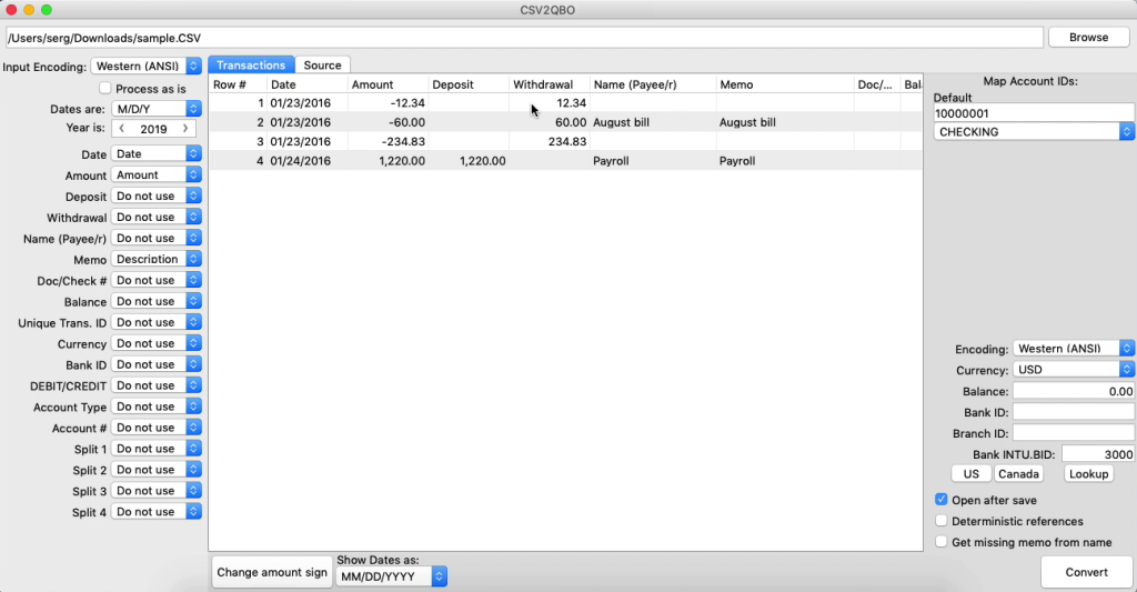 Picture of: Extract transactions from CSV and convert to QBO